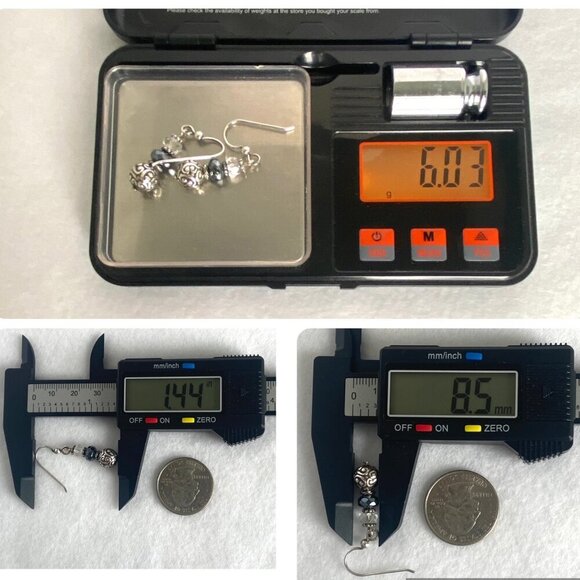 Sterling Silver 925 Faceted Glass Scrollwork Beaded Dangle Earrings - Picture 9 of 12